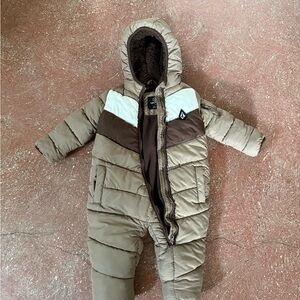 Volcom 18M Hooded One-Piece Snowsuit in Beige, Brown, and White